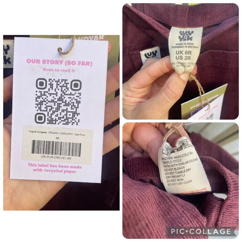 NWT Lucy & Yak Original Dungaree Bib Overalls Corduroy Dark Plum Purple - Picture 4 of 9